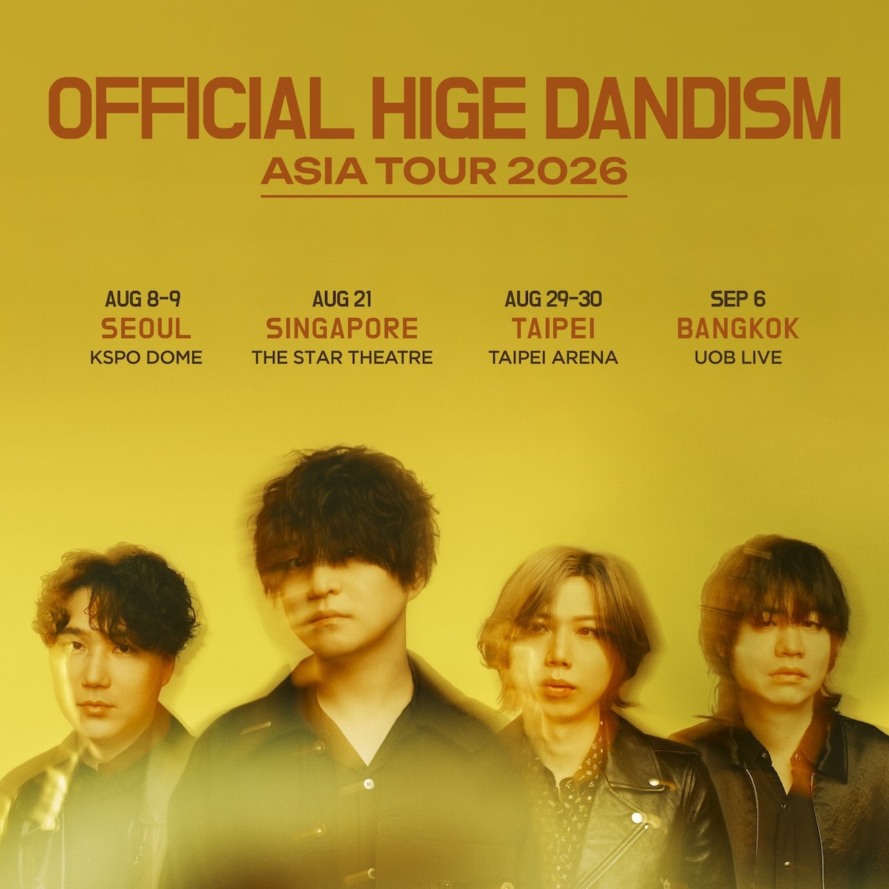 Official髭男dism、4都市を回るアジアツアー『OFFICIAL HIGE DANDISM Asia Tour 2026』の開催決定！